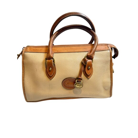 Vintage Dooney & Bourke Two Tone Taupe Saddle Pebbled Leather Satchel Bag - Picture 1 of 14